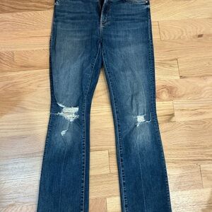 MOTHER Dark Blue Distressed Flare Jeans